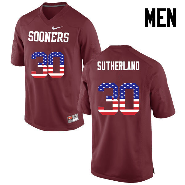 Oklahoma Sooners #30 Calum Sutherland College Football USA Flag Fashion Jerseys-Crimson
